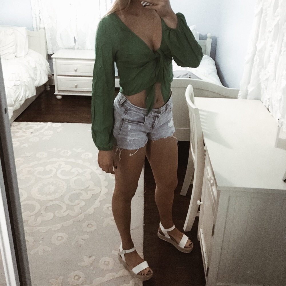 forever 21 green tie crop top
